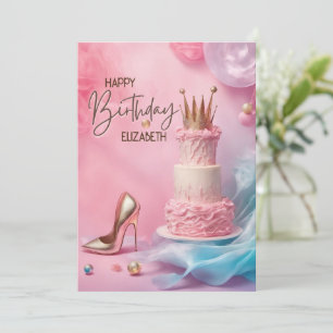 Crown and High Heel Shoes Happy Birthday Card