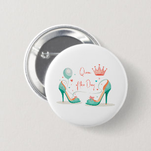 Crown and High Heels – Glamorous Pink & Mint Theme 6 Cm Round Badge