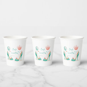 Crown and High Heels – Glamorous Pink & Mint Theme Paper Cups