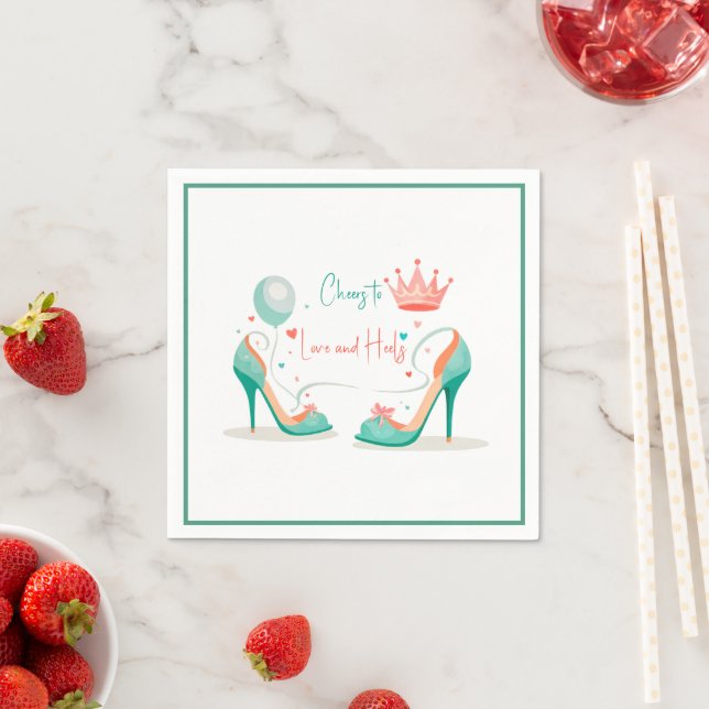 Crown and High Heels – Glamourous Pink & Mint Them Napkin (Insitu)