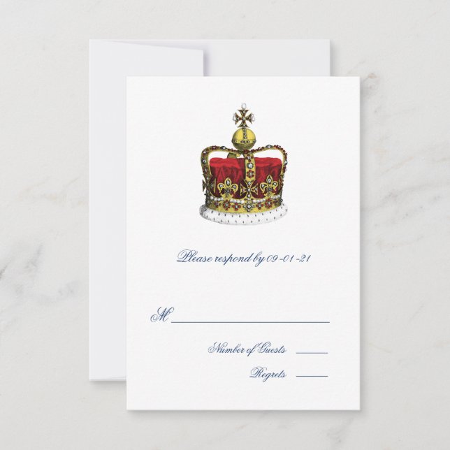 Crown and Union Jack Flag Wedding RSVP Card (Front)