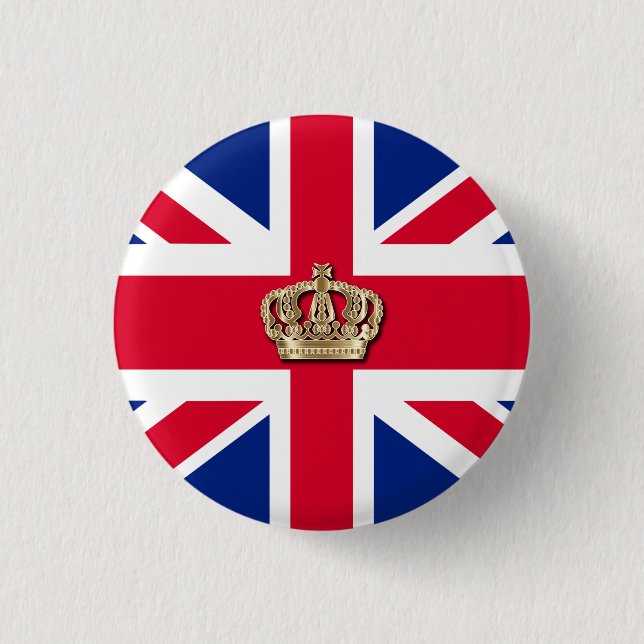 Crown and Union Jack Patriotic 3 Cm Round Badge (Front)