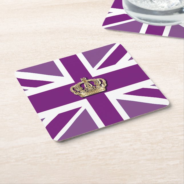 Crown and Union Jack Patriotic Square Paper Coaste Coaster (Angled)