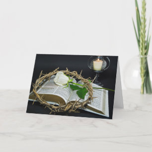 crown and white rose on Bible Holiday Card