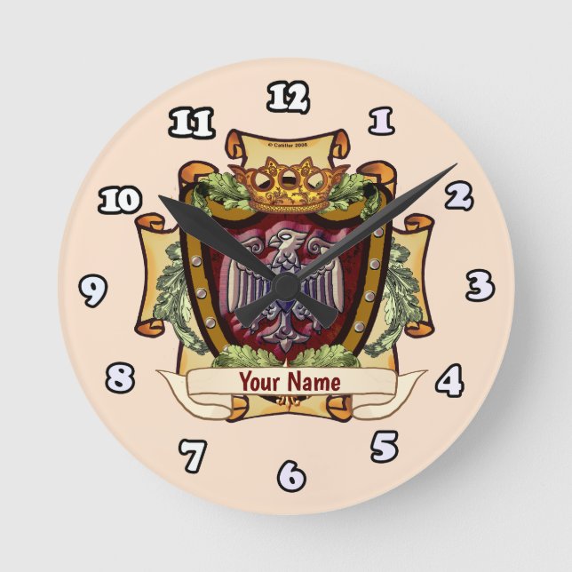 Crown Banner  Eagle Surname Round Clock (Front)