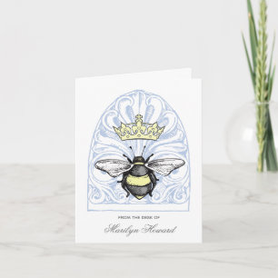 Crown Bee (Blue)   Personalised Note Card