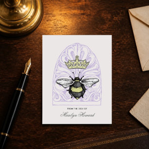Crown Bee (Purple) Personalised Note Cards