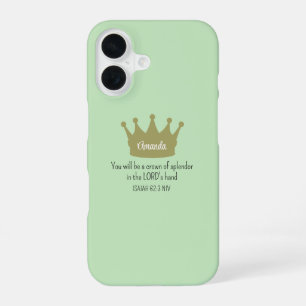 Crown Bible Verse Christian Faith Light Green iPhone 16 Case