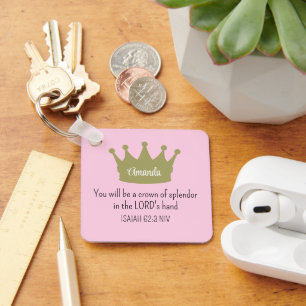 Crown Bible Verse Christian Faith Light Pink Key Ring