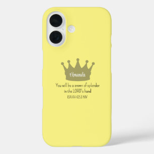 Crown Bible Verse Christian Faith Light Yellow iPhone 16 Case