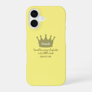 Crown Bible Verse Christian Faith Light Yellow iPhone 16 Case