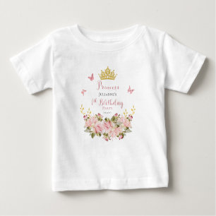 Crown   Butterflies Floral Princess 1st Birthday Baby T-Shirt