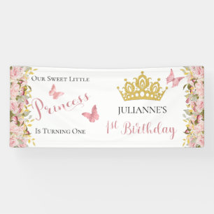 Crown   Butterflies Floral Princess 1st Birthday  Banner