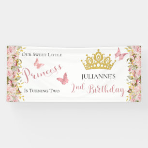 Crown   Butterflies Floral Princess 2nd Birthday  Banner