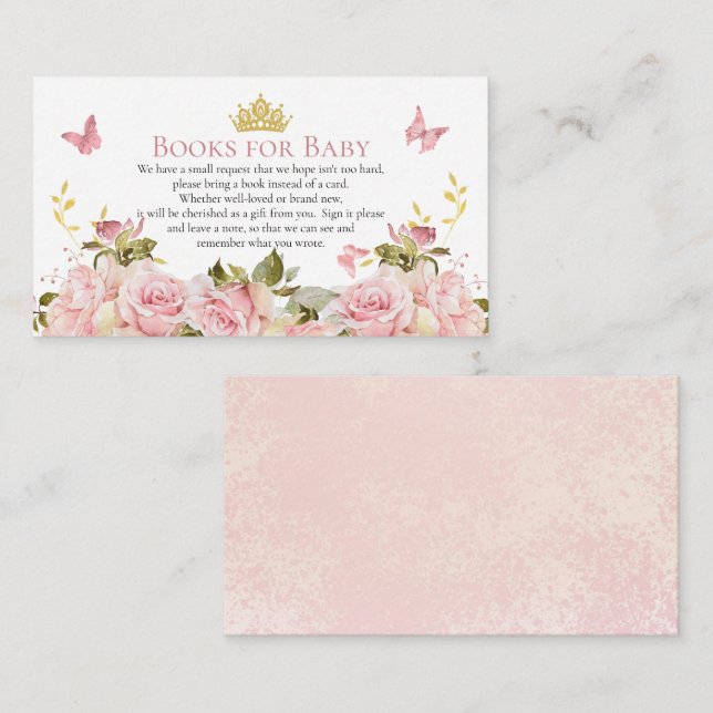 Crown Butterflies Floral Shower Books for Baby Enclosure Card (Front/Back)