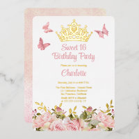 Crown | Butterflies Pink Floral Sweet 16 Birthday