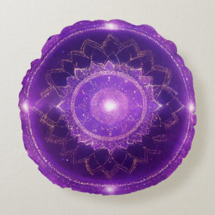 Crown Chakra Purple Mandala Meditation Round Cushion