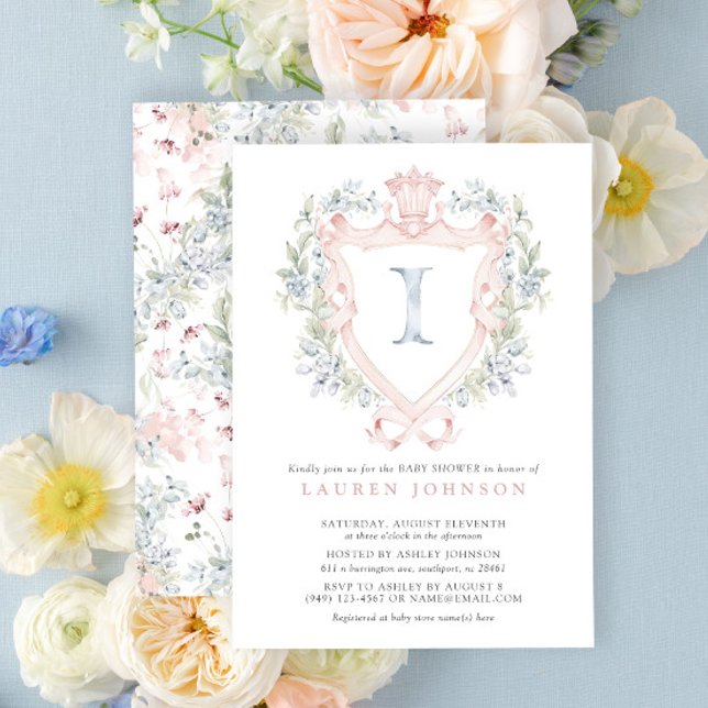 Crown Crest Monogram Pink Blue Baby Shower Invitation (Baby Shower Invitation!)