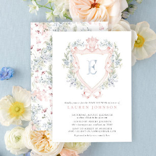 Crown Crest Monogram Pink Blue Baby Shower Invitation