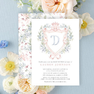 Crown Crest Monogram Pink Blue Baby Shower Invitation