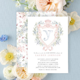 Crown Crest Monogram Pink Blue Baby Shower Invitation