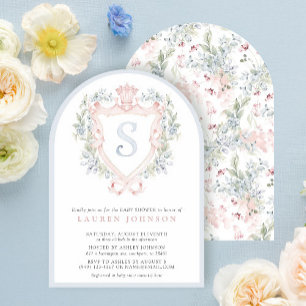 Crown Crest Monogram Pink Blue Baby Shower Invitation