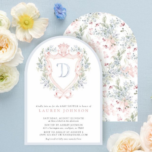 Crown Crest Monogram Pink Blue Baby Shower Invitation (Creator Uploaded)