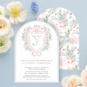 Crown Crest Monogram Pink Blue Baby Shower Invitation