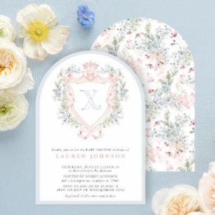 Crown Crest Monogram Pink Blue Baby Shower Invitation