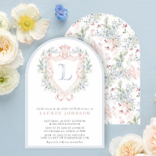 Crown Crest Monogram Pink Blue Baby Shower Invitation
