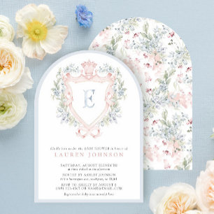 Crown Crest Monogram Pink Blue Baby Shower Invitation