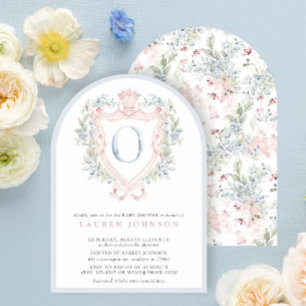 Crown Crest Monogram Pink Blue Baby Shower Invitation