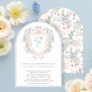Crown Crest Monogram Pink Blue Baby Shower Invitation
