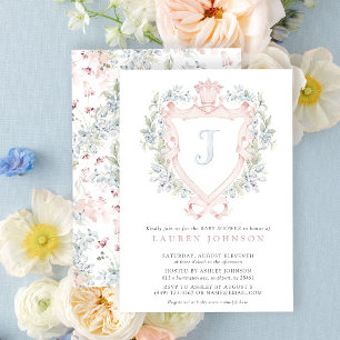 Crown Crest Monogram Pink Blue Baby Shower Invitation