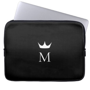Crown Elegant Black and White Monogram  Laptop Sleeve