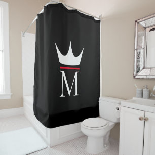 Crown Elegant Monogram Black White and Red Shower Curtain