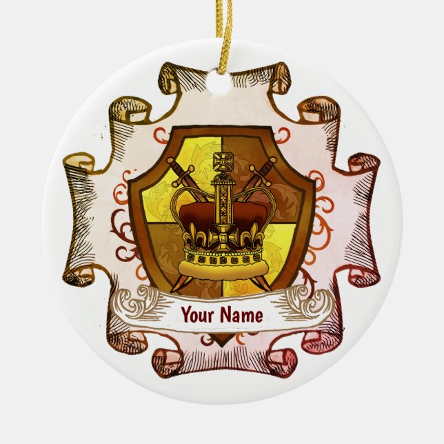 Crown Family Crest Surname Ceramic Ornament (Front)
