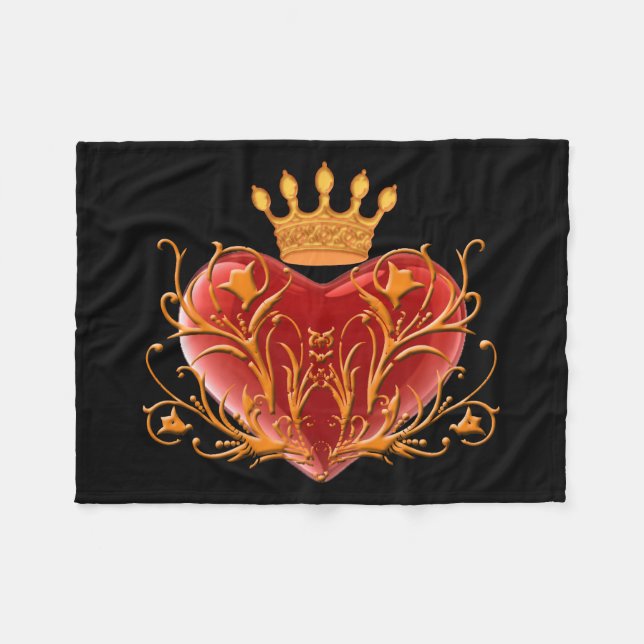 Crown Filigree Heart Fleece Blanket (Front (Horizontal))