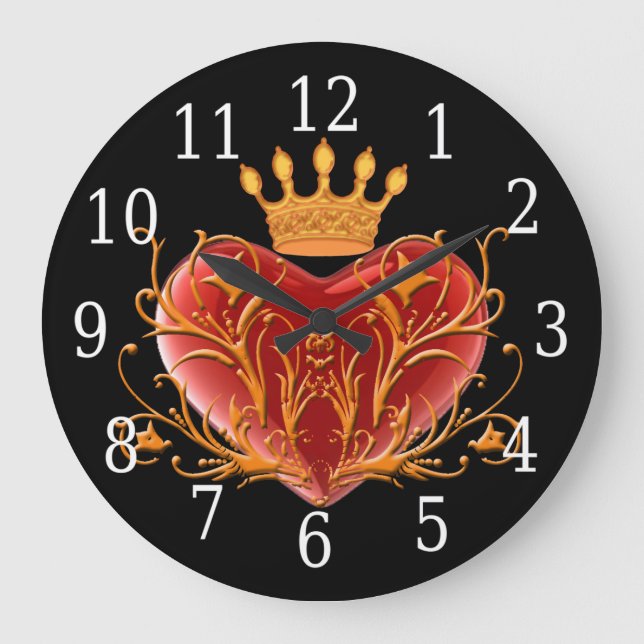 Crown Filigree Heart Round Clock (Front)