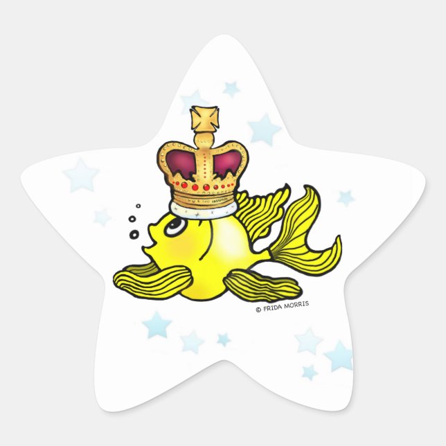 Crown Fish ~ funny cute royal monarch cartoon Star Sticker (Front)