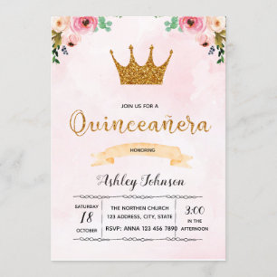 Crown flower quinceanera invite