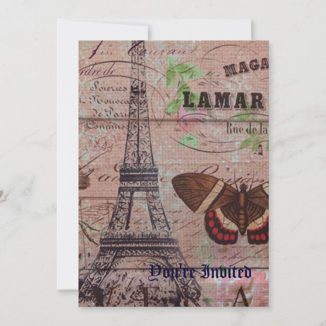crown french bee butterfly Paris Eiffel Tower Invitation (Front)
