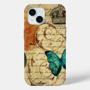 crown French botanical art butterfly hydrangea iPhone 15 Case