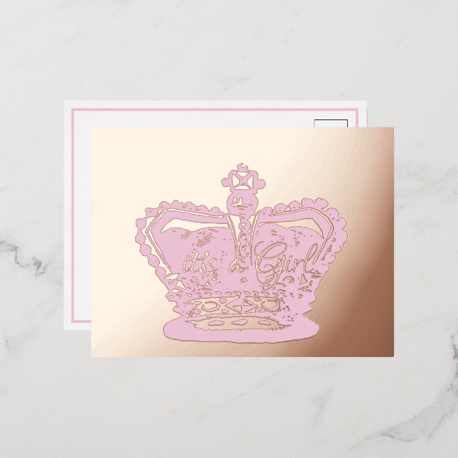 Crown | Gold Crown  it's a Girl Birth Announcement (Front/Back)