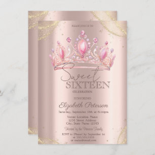  Crown Gold Glitter Corners Rose Gold Sweet 16   Invitation
