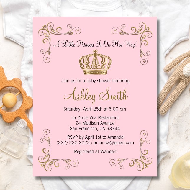 Crown Gold Pink Princess Baby Shower Invitation (Creator Uploaded)