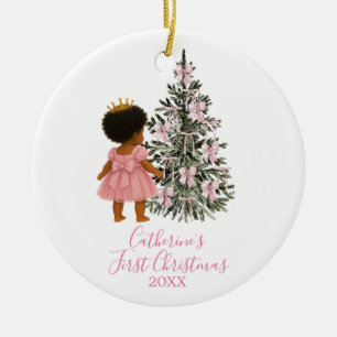 Crown Gold Princess Baby Girl First Christmas Ceramic Ornament