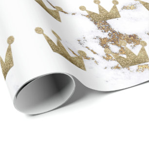 Crown Gold Sepia Black Metallic Minimalism Marble Wrapping Paper