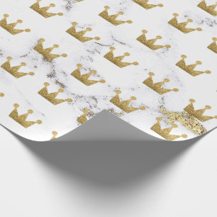 Crown Gold Sepia White Metallic Minimalism Marble Wrapping Paper
