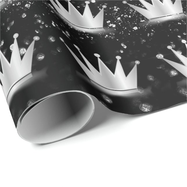 Crown Grey Grey Silver Prince Princess Black Spark Wrapping Paper (Roll Corner)